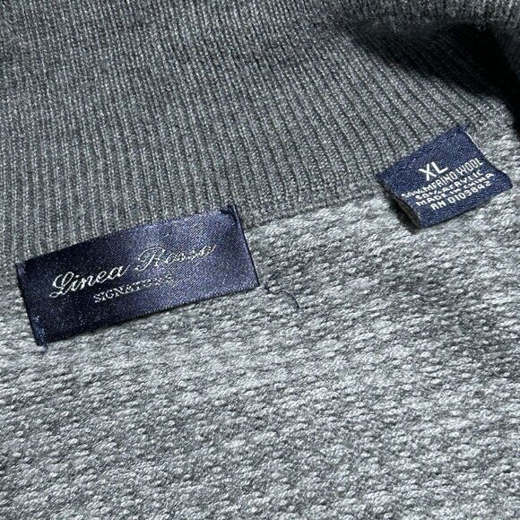 Men's Gray Houndstooth 1/4 Zip Sweater XL Merino Wool Blend Linea Rossa - Picture 2 of 5